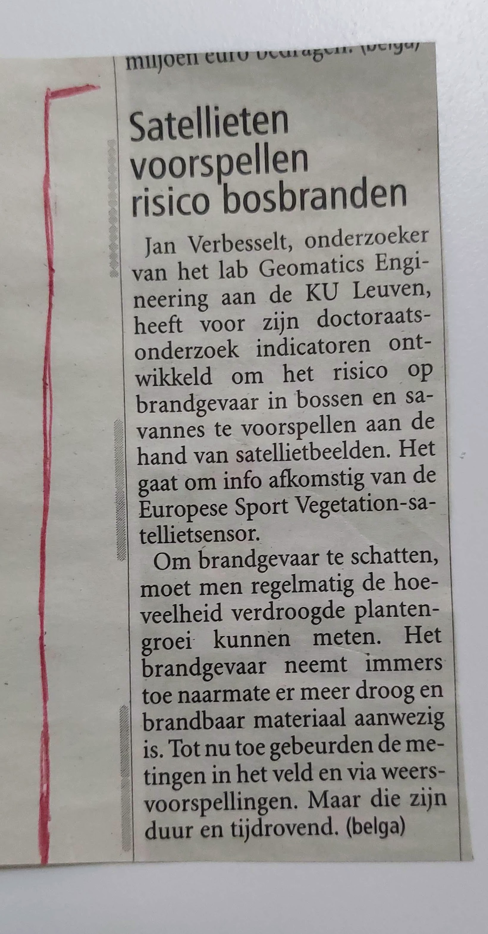 Newspaper clipping on fire risk research
